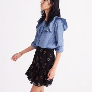Madewell Ruffle-Edge Skirt in Peacock Feathers